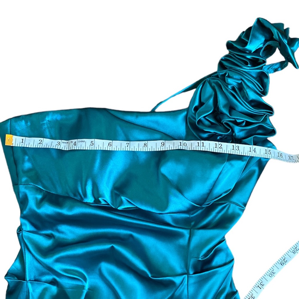 XScape One Shoulder Ruched Cocktail Bodycon Dress Turquoise - Picture 5 of 8